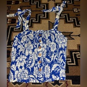 Patrons of Peace Blue and White Floral Tank Top